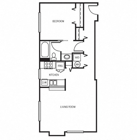 Floor plan for 1 bed, 1 bath, 700 sqft